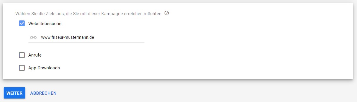 Zielvorhaben Webseitenbesuche